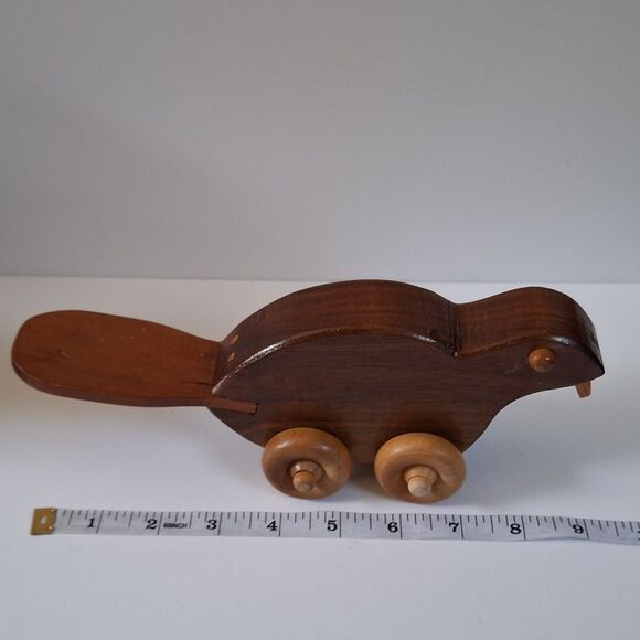 Beaver Wooden Pull Roll Toy Vintage  Handmade Retro Craft Folk Art - Picture 6 of 6
